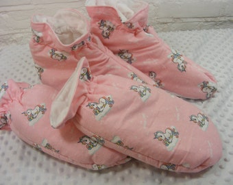 sissy adult baby ABDL pink unicorn brush cotton padded booties slippers  and mittens set large size , m3