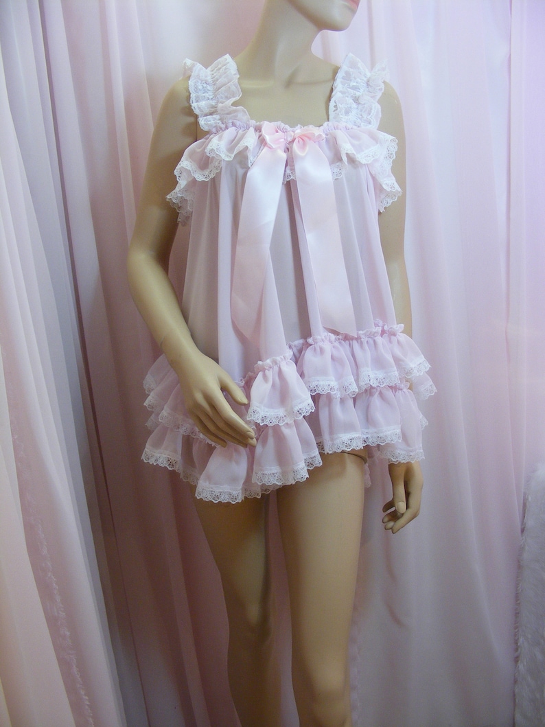 Sissy Sheer Pink Chiffon Baby Doll Nightie Negligee Dress Mens - Etsy