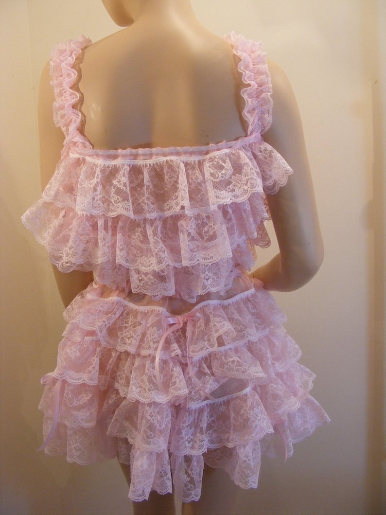 sissy adult baby pink organza ruffle lace top bra cami top lingerie abdl image 2