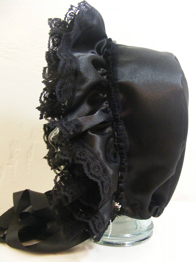 Green Satin Victorian Edwardian Adult Sissy Baby Fancy Dress Bonnet Cap Hat