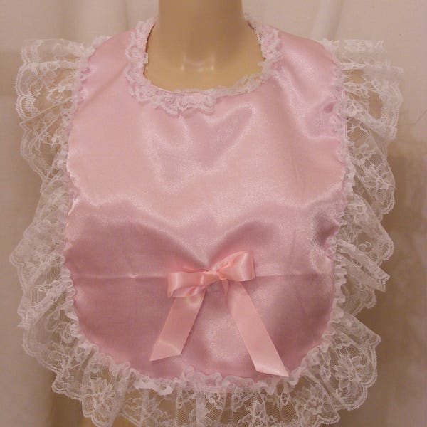 sissy adult baby large  satin bib  customise your own color lace ribbon backing fancydress cosplay