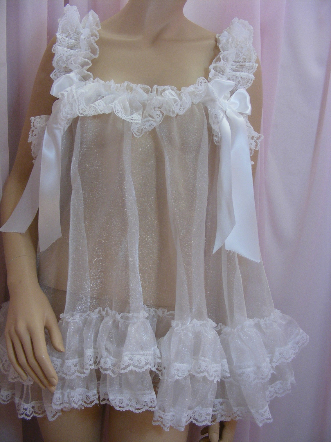 Sissy Sheer Organza Pink or White Baby Doll Nighty Negligee Etsy