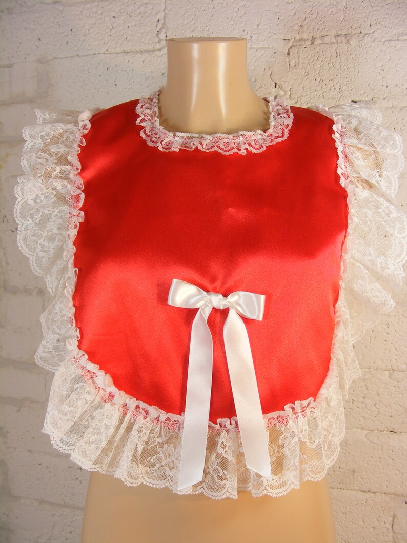 sissy adult baby bib red satin lace special needs ladies geriatric bib fancy dress cosplay,b63