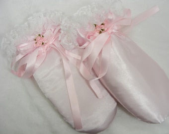sissy adult baby  abdl BABY  pink satin padded mittens any colour size bells  chain lock options