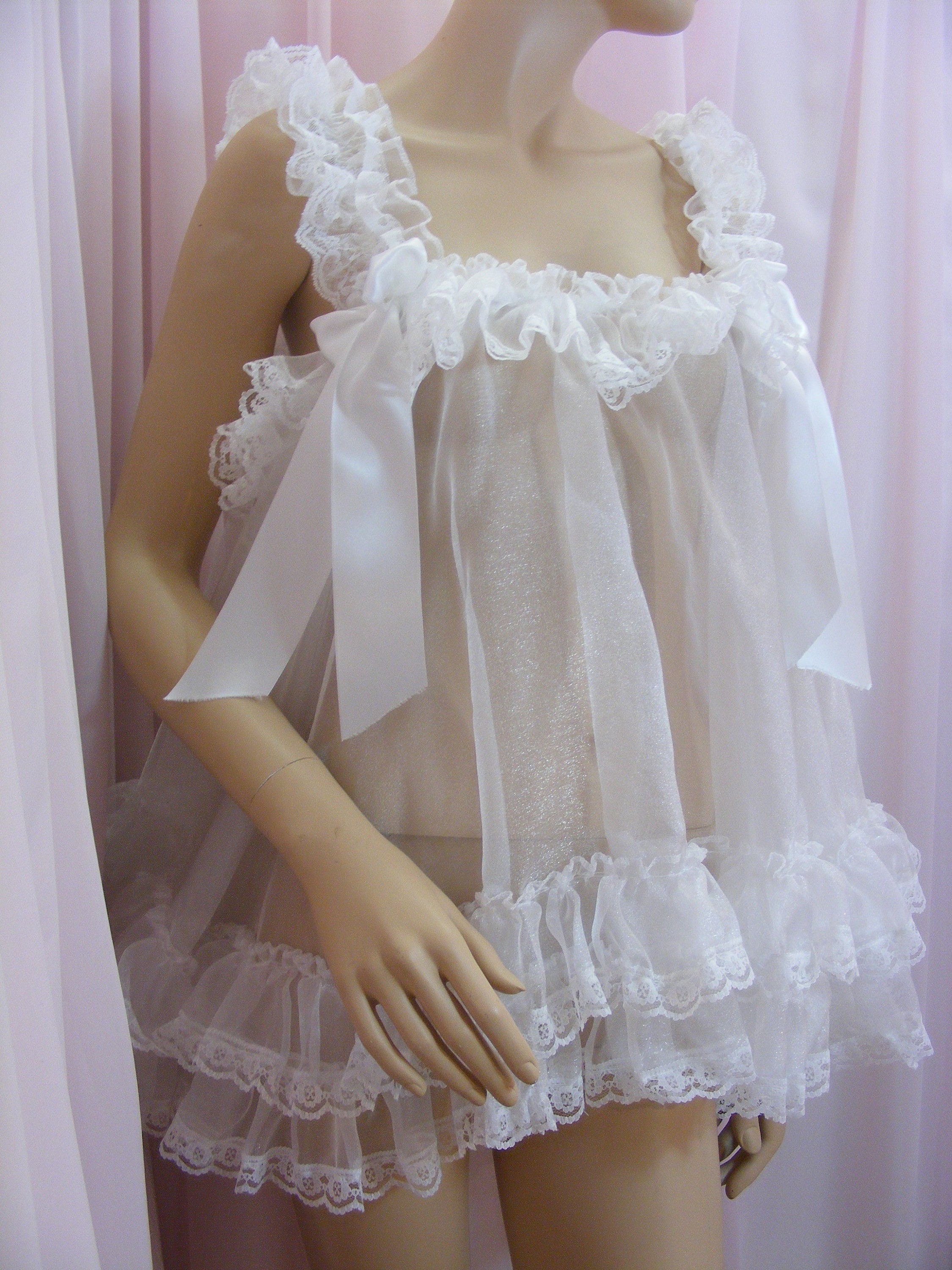 sissy-sheer-organza-pink-or-white-baby-doll-nighty-negligee-etsy