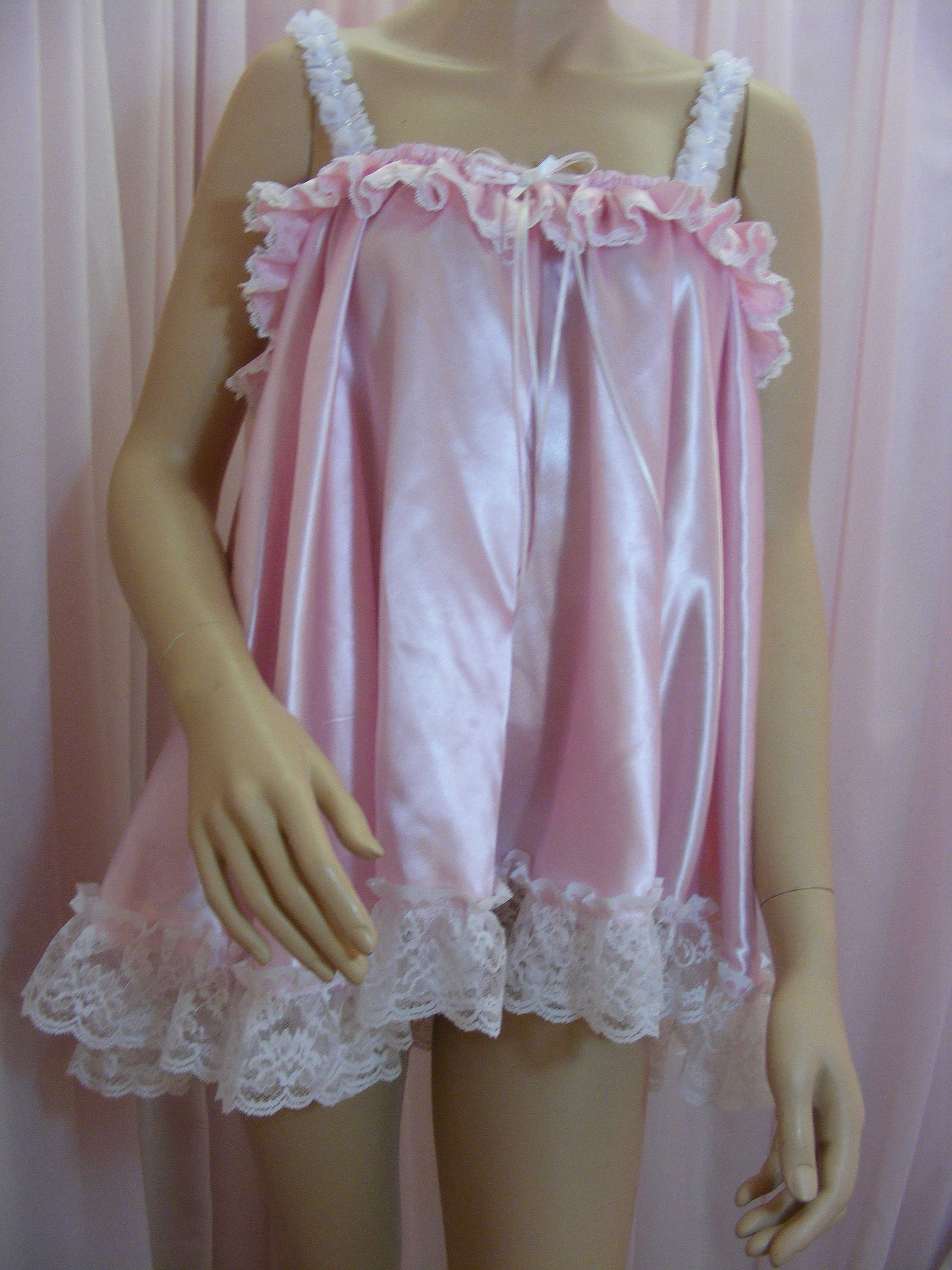 Sissy lolita pink satin baby doll nightie negligee dress top | Etsy