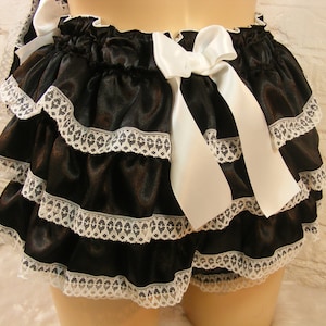 adult baby sissy abdl black and white french maid satin romper sunsuit dungarees frilly bum chain lock image 2