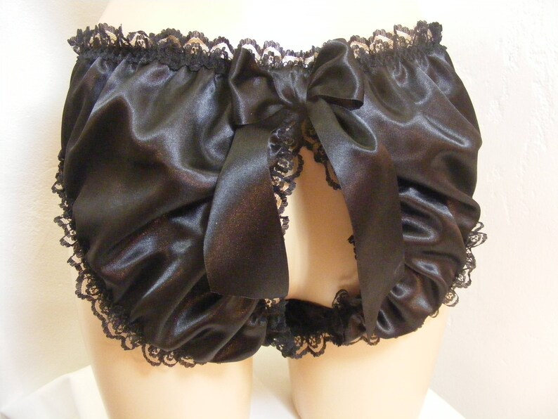 sissy frilly black silky satin lace open butt panties all colours lingerie knickers all sizes kinky fetish ~CD TV crossdress