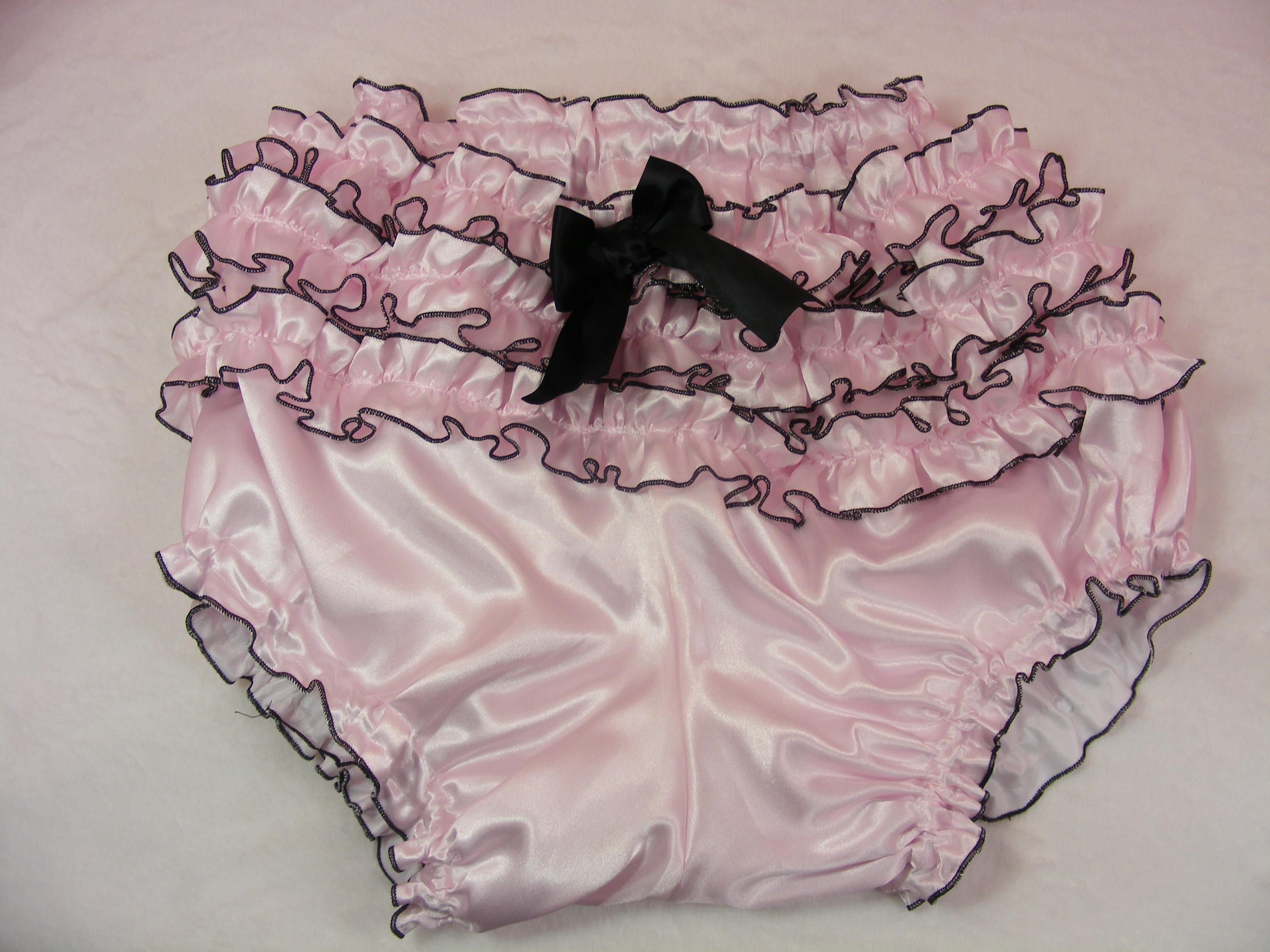 adult baby sissy pink satin frilly  diaper cover knickers bloomers optional linings cosplay fancy dress inc plus size