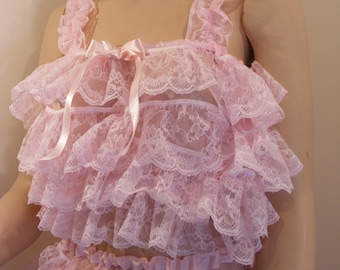 sissy adult baby pink organza ruffle lace top bra cami top lingerie abdl