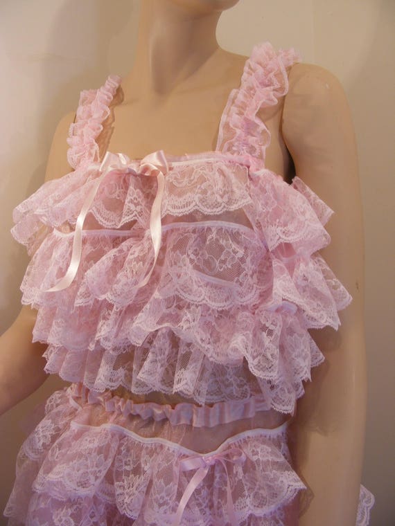 Sissy Adult Baby Pink Organza Ruffle Lace Top Bra Cami Top Lingerie Abdl 