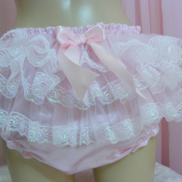 sissy frilly silky PINK satin lace sissy mens panties lingerie knickers all sizes kinky fetish ~CD TV crossdress