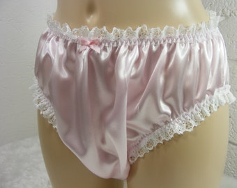 sissy panties frilly pink  silky satin lace lingerie knickers all sizes inc plus