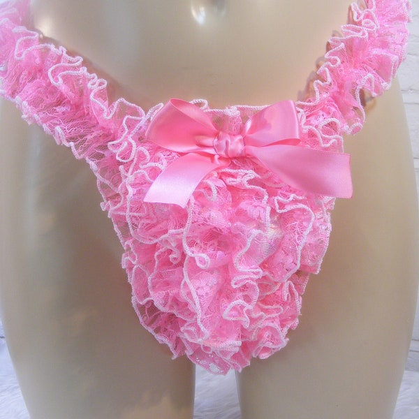 sissy frilly ruffle  lace tanga g - string panties thong knickers lingerie CD TV