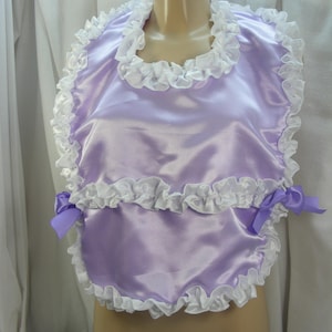 Erwachsenes Baby sissy abdl Lätzchen LILA Rüschen Satin .B401