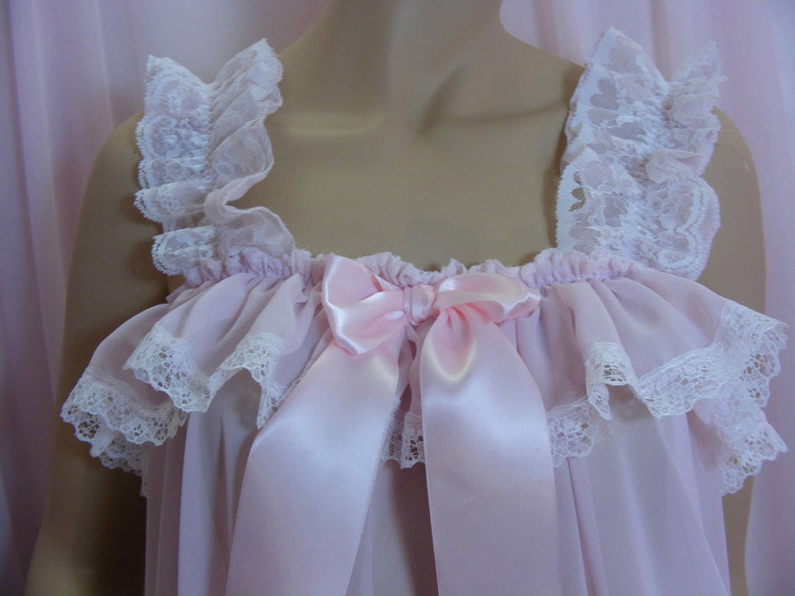 Sissy Sheer Pink Chiffon Baby Doll Nightie Negligee Dress Mens - Etsy