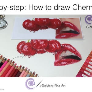 Step-by-step Tutorial - How to draw red lips and cherries - cherry lips, learn to draw, lips tutorial, red lips tutorial, cherry lips