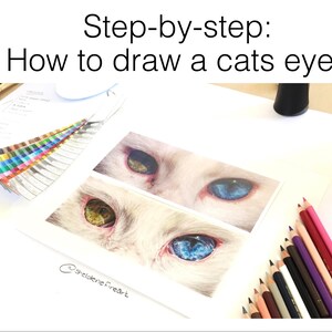 Schritt-für-Schritt-Anleitung - Wie man Katzenaugen zeichnet - zeichnen lernen, Katzenaugen Tutorial, Augen Tutorial, Tieraugen, Zeichnung Tutorial, blaues Auge