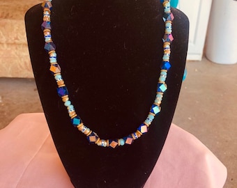 HANDMADE Blue and purple beaded necklace