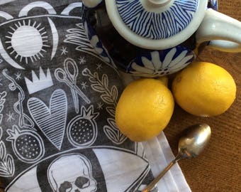 Set of 3 hand-printed tea-towels
