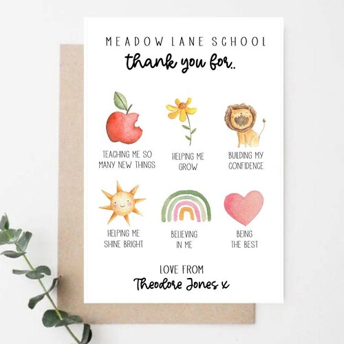 Personalised Teacher and Nursery Thank You Card School and Etsy