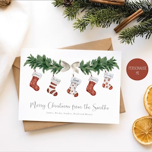 Tarjetas navideñas personalizadas en PDF, Tarjeta navideña con calcetines familiares, Tarjetas navideñas personalizadas, Tarjetas navideñas familiares