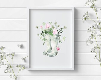 Spring Floral Wellington boot/ Welly Watercolour Illustration Print