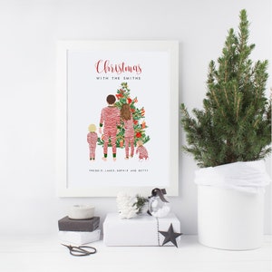 Personalised Christmas matching pyjamas Family Wall print