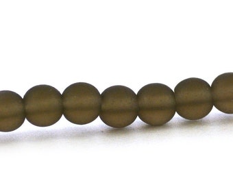 Recycled Cultured Sea Glass Round Beads Matte Gray Smoky Quartz Color 6mm