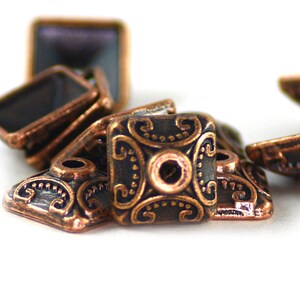 Bali Style Vintage Style Antiqued Copper Base Metal Pyramid Square Bead Caps 10mm - Twelve (12) Pieces