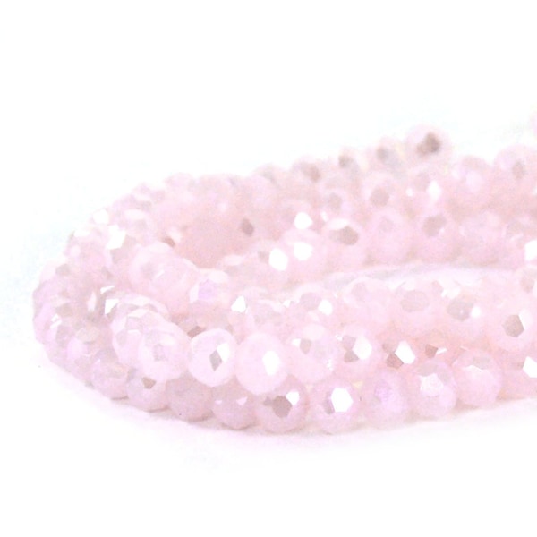 Chinese Crystal Tiny Rondelles Beads Light Blush Pastel Pink Jade AB Shimmery Finish 3x4mm