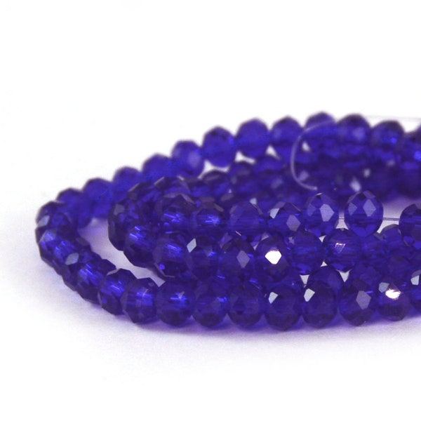 Chinese Crystal Tiny Rondelle Beads Transparent Sapphire Cobalt Blue 3x4mm