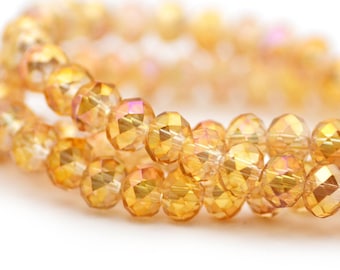 Chinese Crystal Rondelles Beads Light Pale Orange AB Finish 6x5mm