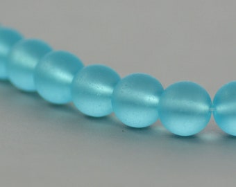 Recycled Eco Friendly Cultured Sea Glass Round Beads Matte Turquoise Bay Blue 8mm