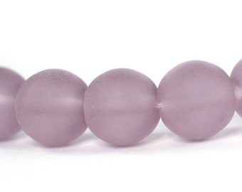 Recycled Cultured Sea Glass Round Beads Matte Light Amethyst Purple 10mm