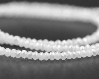 Chinese Crystal Tiny Rondelles Beads Opaque White Linen AB Finish 2x3mm