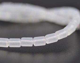 Eco Friendly Recycled Cultured Sea Glass Tube Beads Clear Matte Opalite 6x4mm