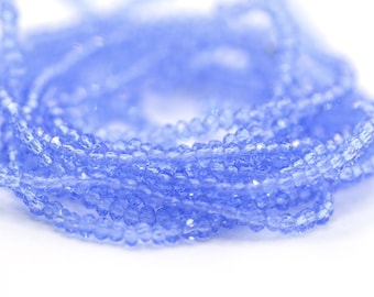 Chinese Crystal Rondelles Teeny Tiny Seed Bead Faceted Transparent Light Sapphire Blue 1.7x2.5mm