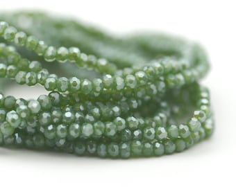 Cuentas de cristal chino Rondelles Teeny Tiny Seed Bead facetadas verde jade brillo plateado acabado AB 1,7x2,5mm