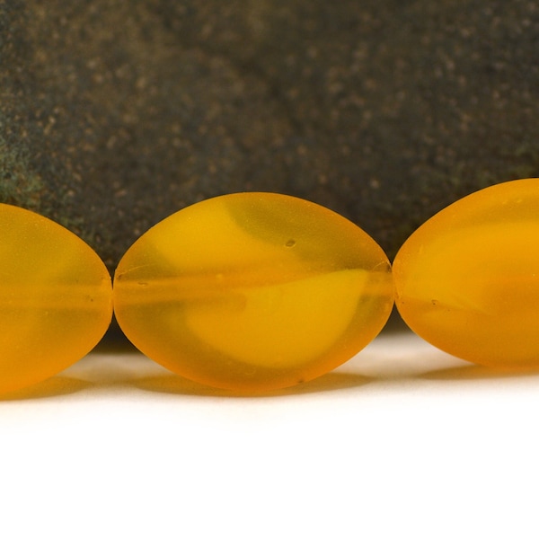 Recycled Cultured Sea Glass Oval Beads Matte Saffron Orange Yellow 18x13mm