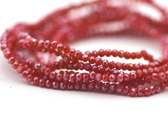 Chinese Crystal Rondelles Teeny Tiny Seed Bead Faceted Lipstick Red Jade Silvery Luster AB Finish 1.7x2.5mm