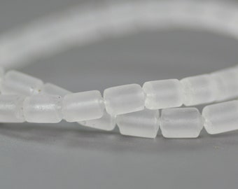 Eco Friendly Recycled Cultured Sea Glass Tube Beads Clear Matte Translucent 6x4mm