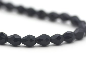 Chinese Crystal Faceted Teardrop Beads Jet Black 8x6mm