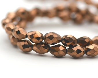 Chinese Crystal Faceted Teardrop Beads Metallic Copper Finish 8x6mm