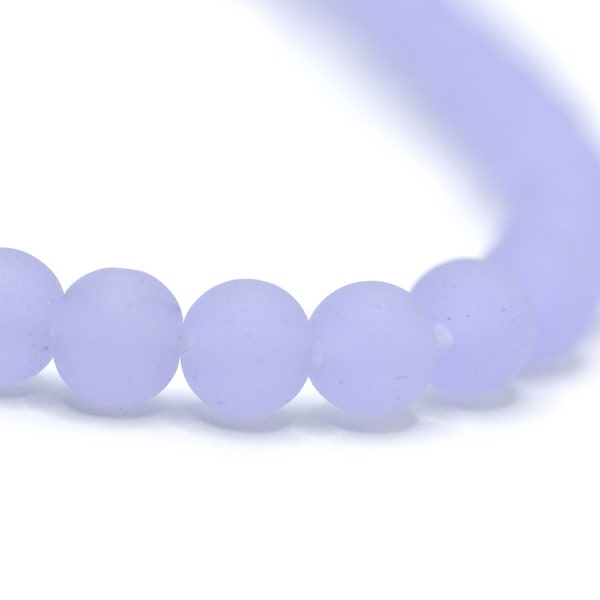 Recycled Cultured Sea Glass Round Beads Matte Semi-Transparent Periwinkle Changes Purple 8mm
