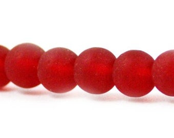 Recycled Cultured Sea Glass Round Beads Cherry Ruby Red 8mm