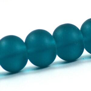 Recycled Cultured Sea Glass Rondelle Beads Matte Teal Blue Green 14x11mm