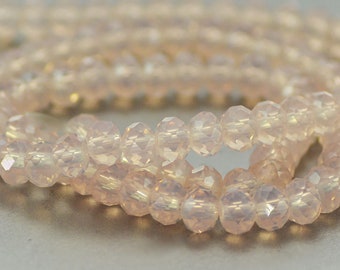 Chinese Crystal Tiny Rondelles Beads Transparent Rosaline Pale Peachy Pink AB Finish 3x4mm