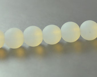 Recycled Cultured Sea Glass Round Beads Milky White Opal 8mm