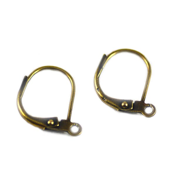 Leverback Ear Wires with Open Loop Antiqued Brass